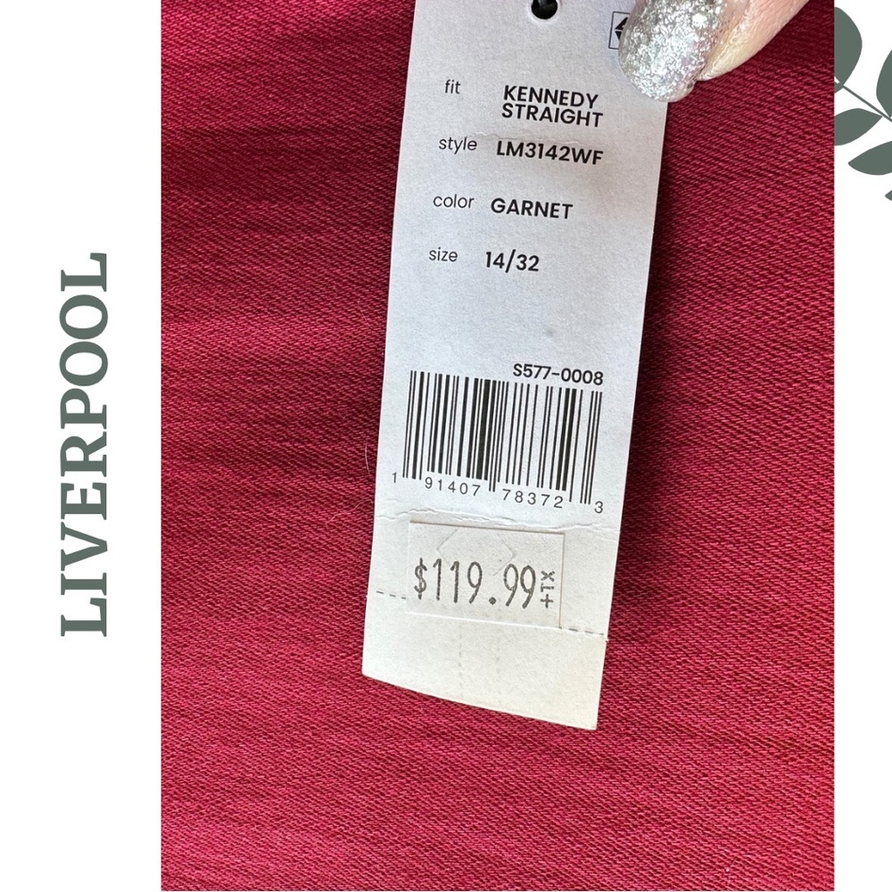 Liverpool Women's Kennedy Straight Cropped Garnet Jeans Size 14 - Picture 8 of 8
